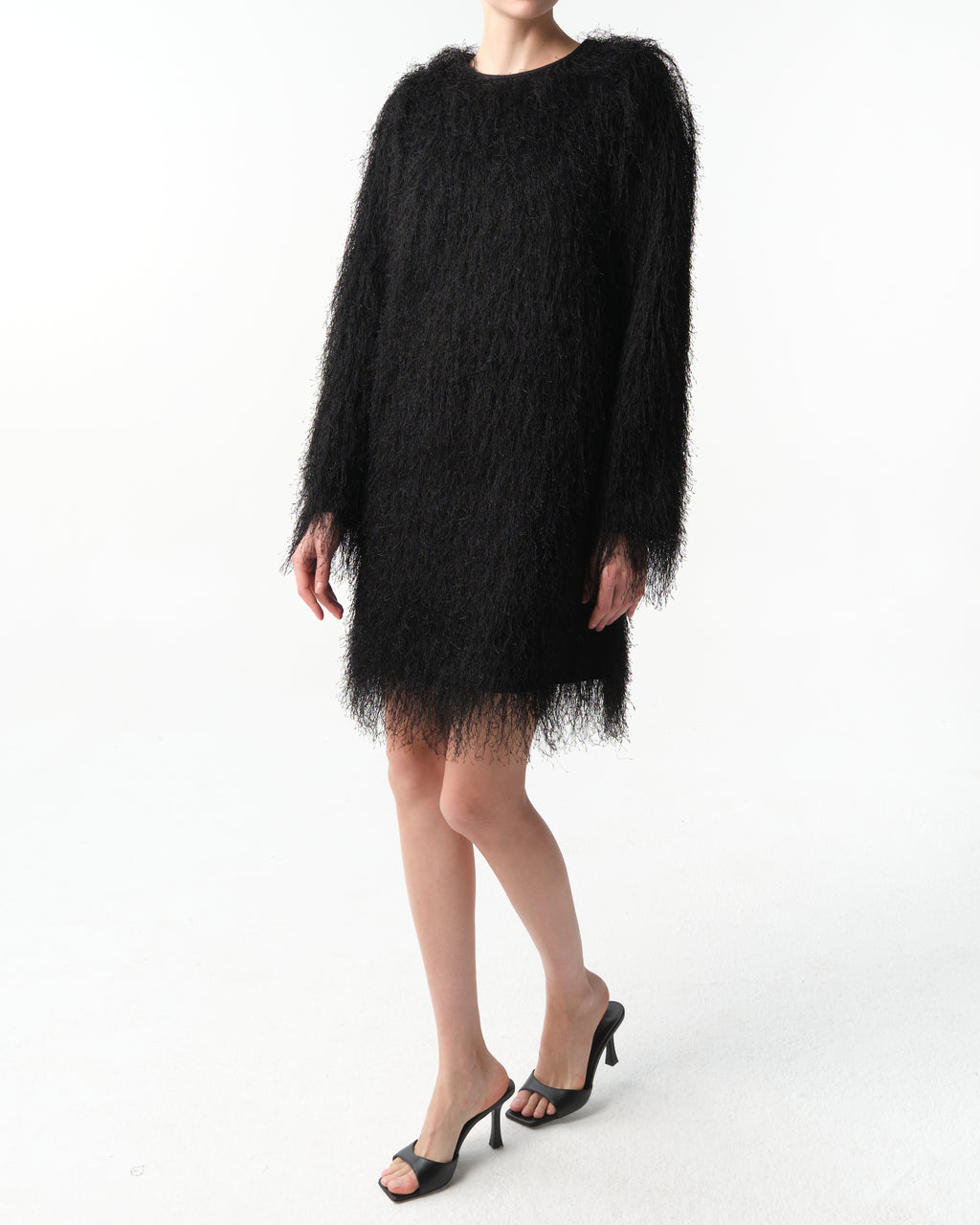 Tina Fringed Long-Sleeve Mini Dress