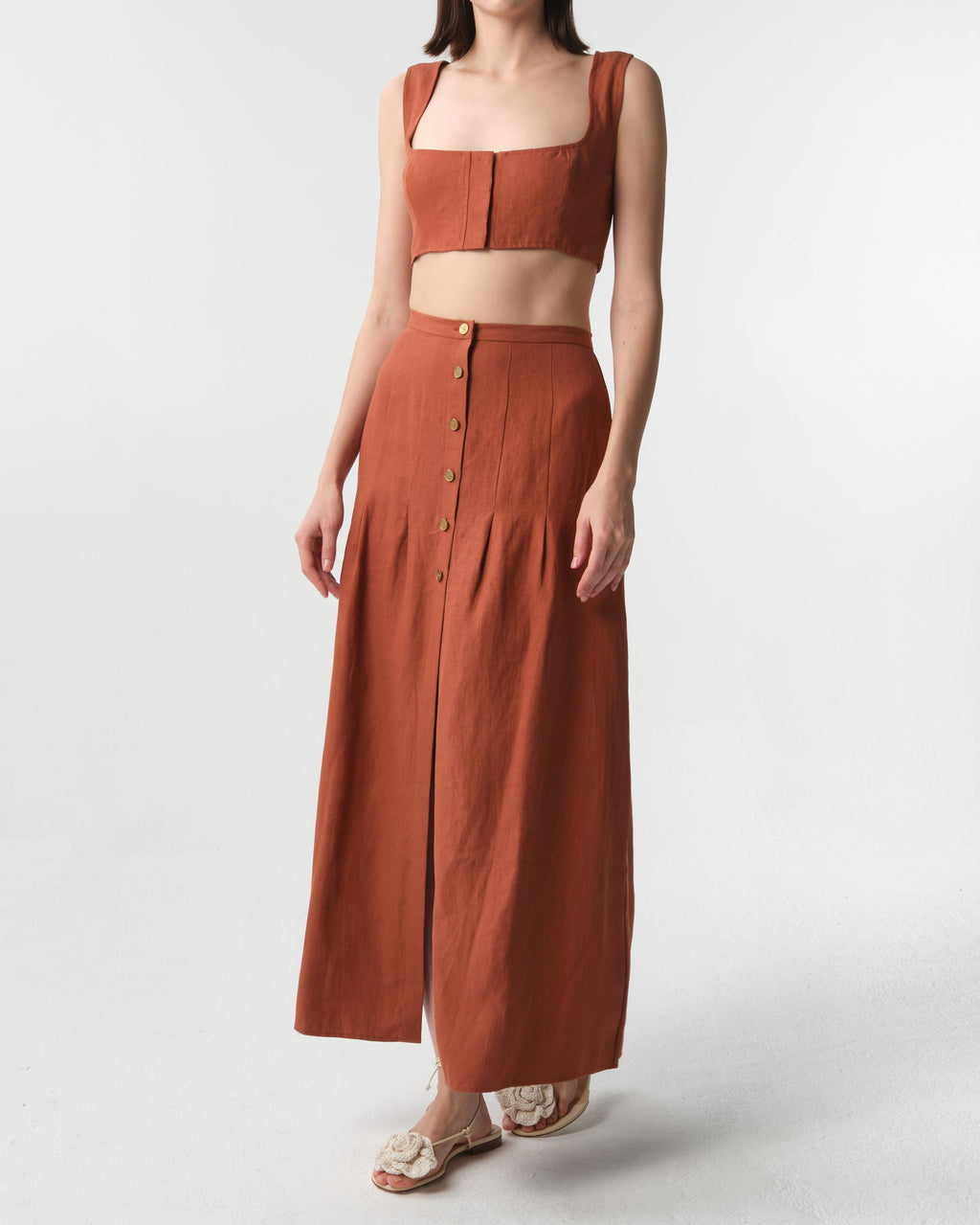 Hadera Pleated Organic Linen-Gauze Maxi Skirt