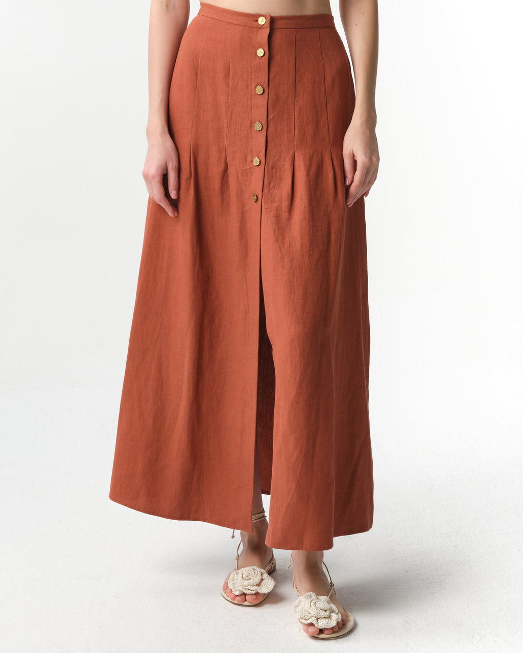 Hadera Pleated Organic Linen-Gauze Maxi Skirt
