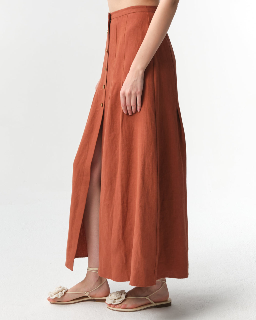 Hadera Pleated Organic Linen-Gauze Maxi Skirt