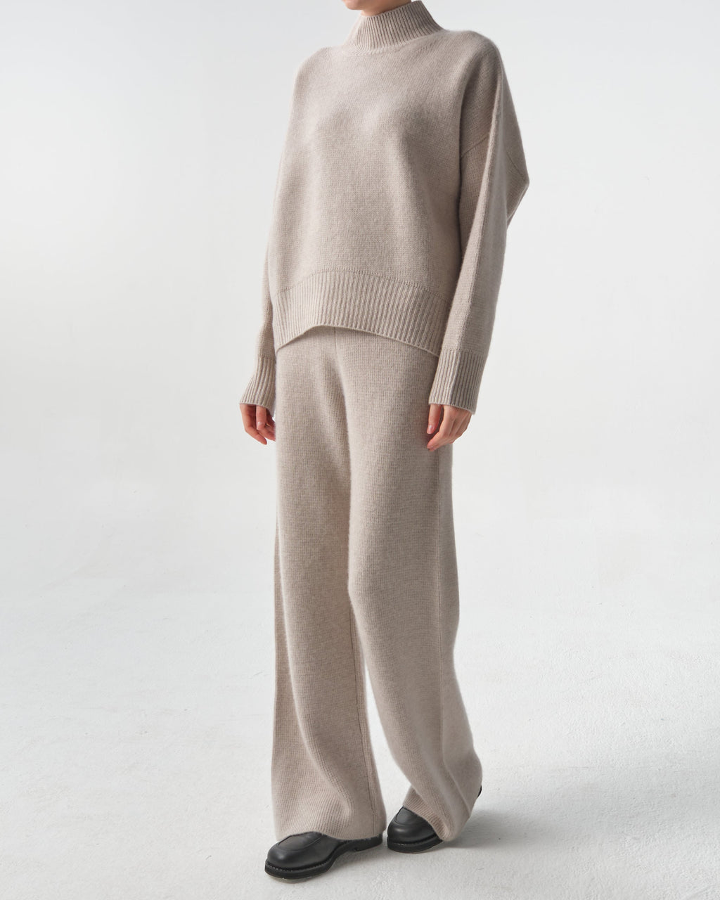 India Wide-Leg Cashmere Trousers