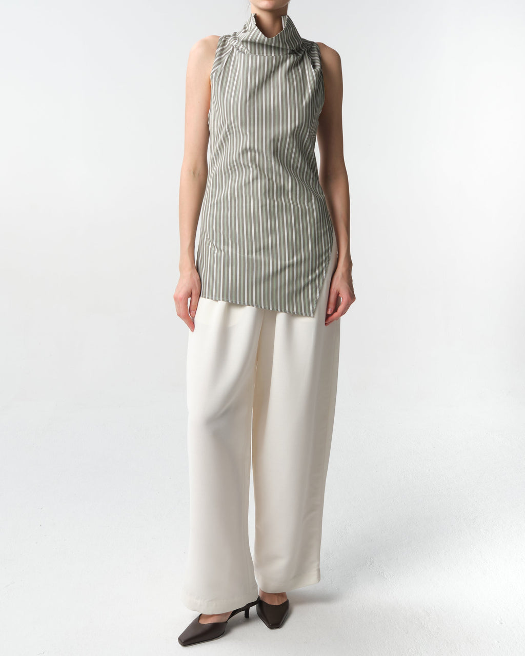 Sleeveless Cowl Neck Poplin Top