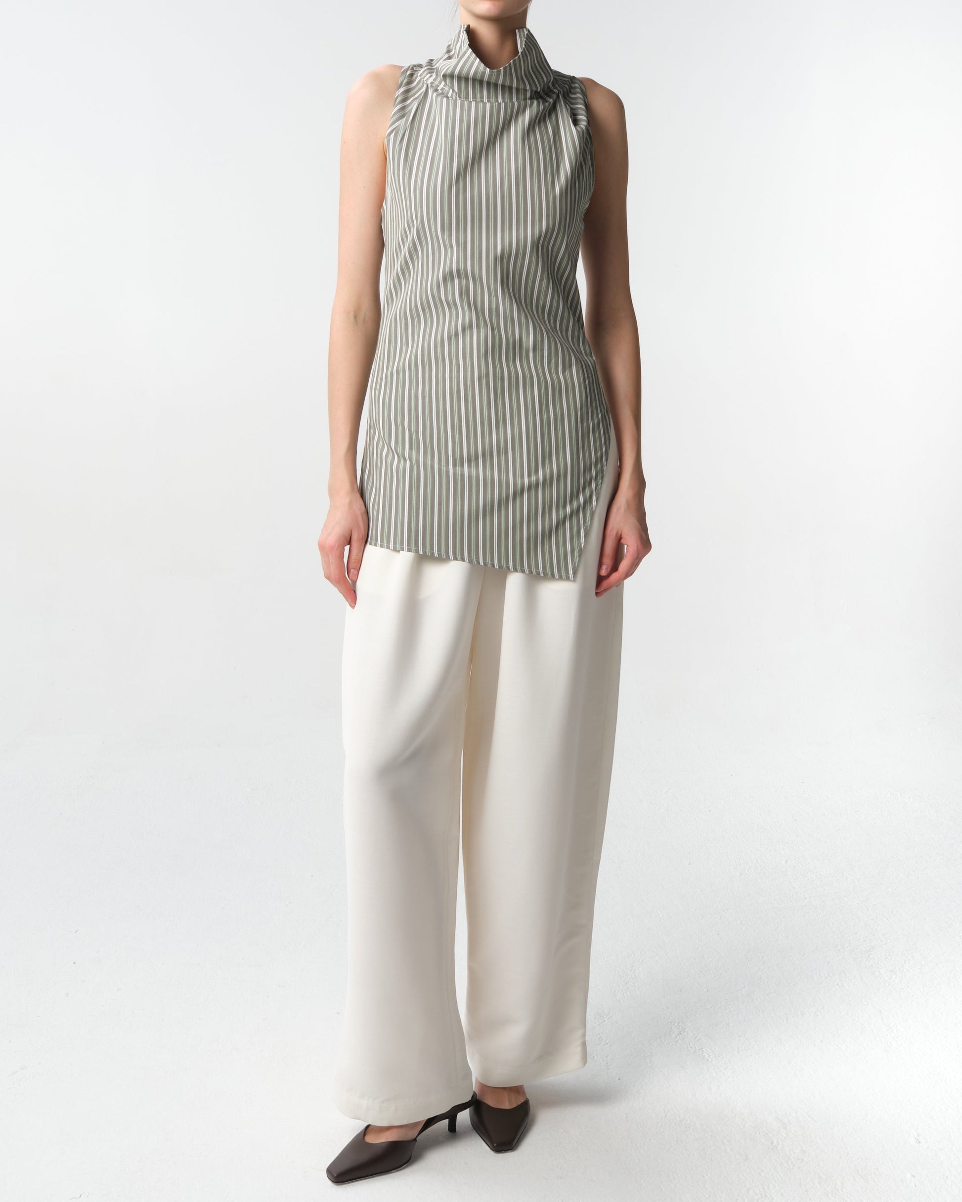 Sleeveless Cowl Neck Poplin Top