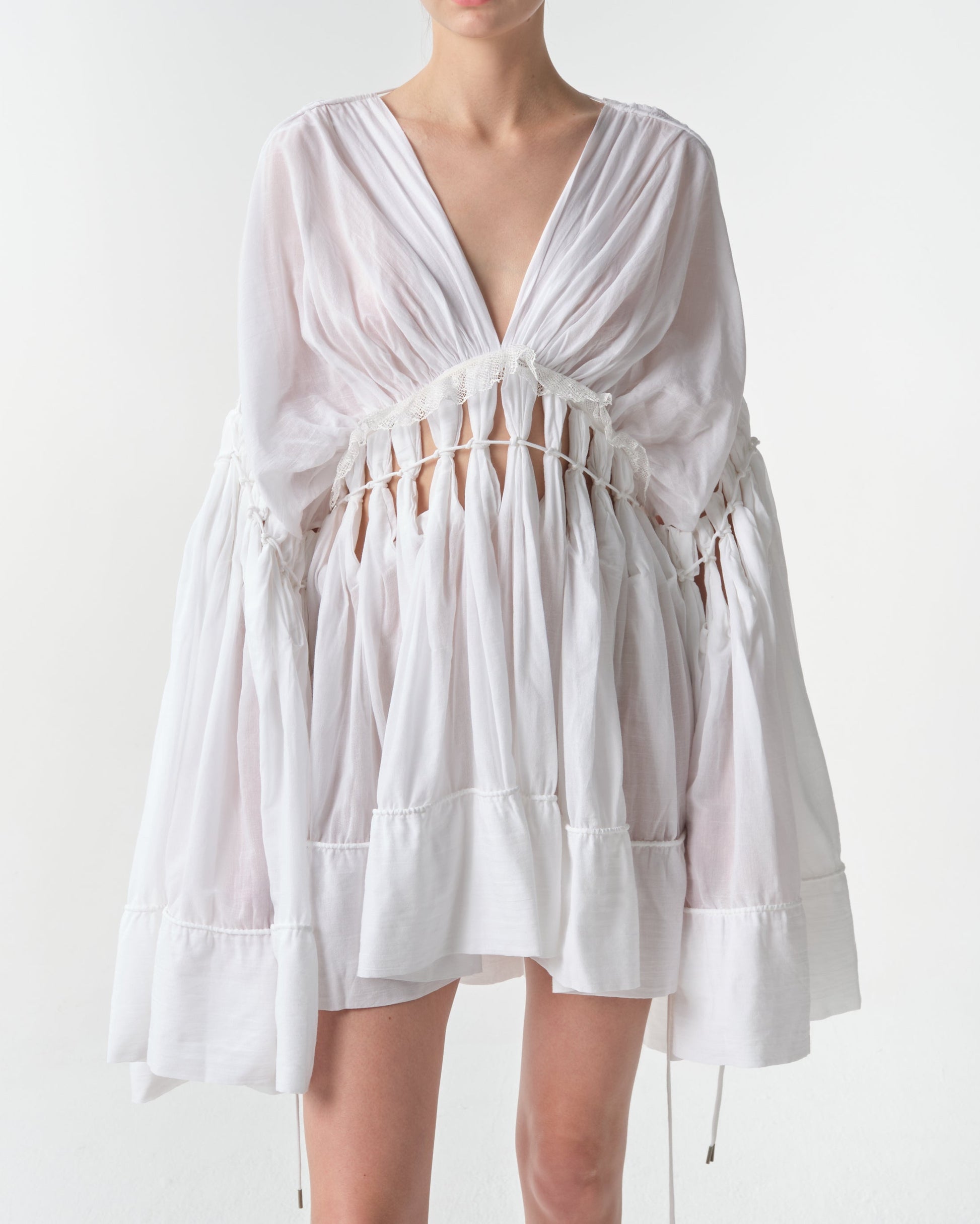 Fringe Cotton Muslin Mini Dress