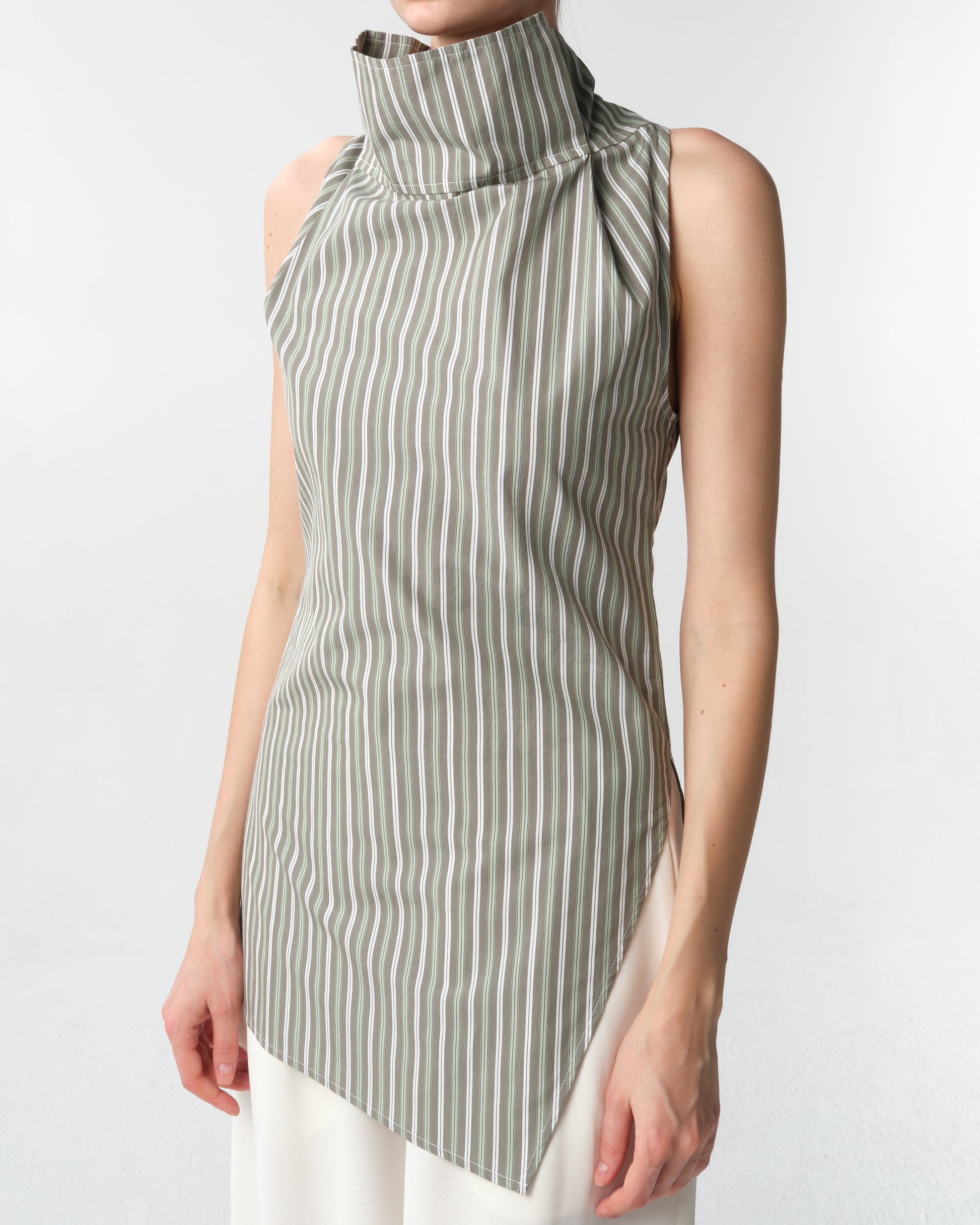 Sleeveless Cowl Neck Poplin Top