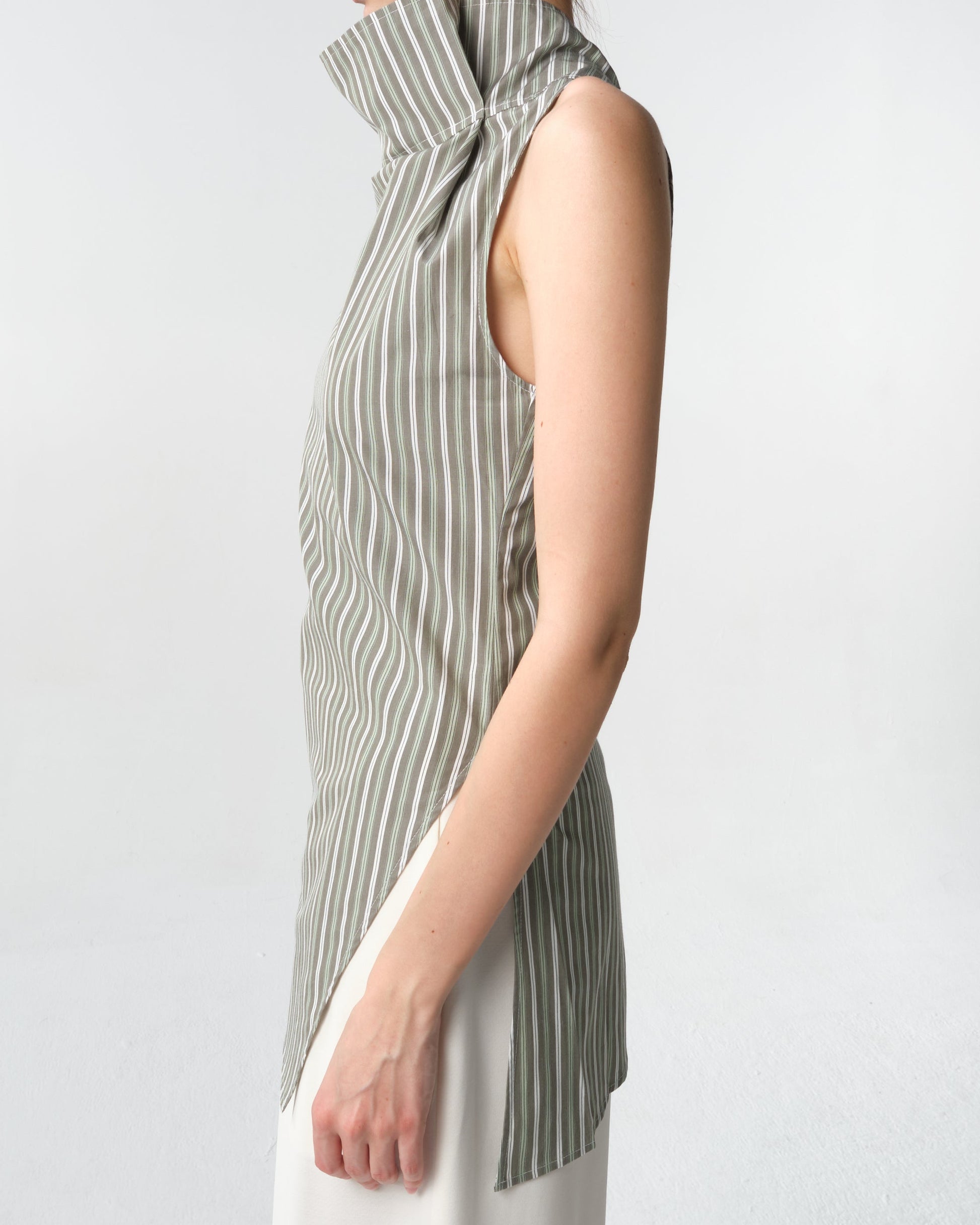 Sleeveless Cowl Neck Poplin Top