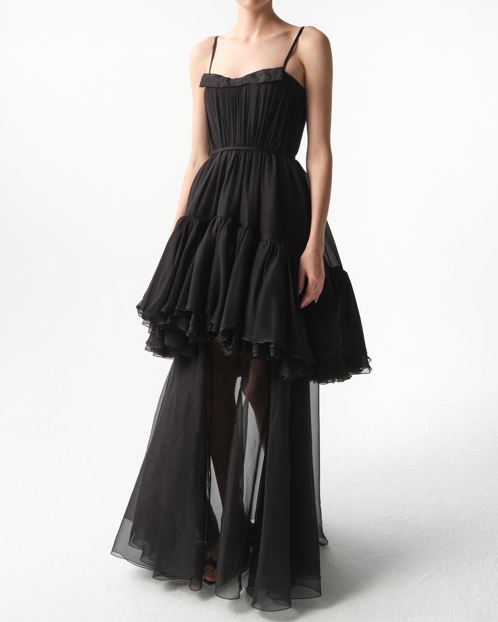 Layered Ruffled Silk-Chiffon Gown