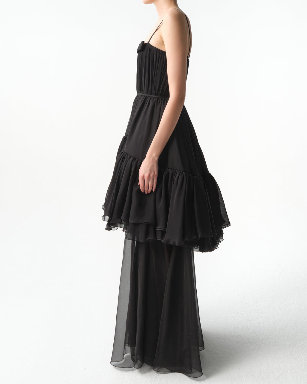 Layered Ruffled Silk-Chiffon Gown