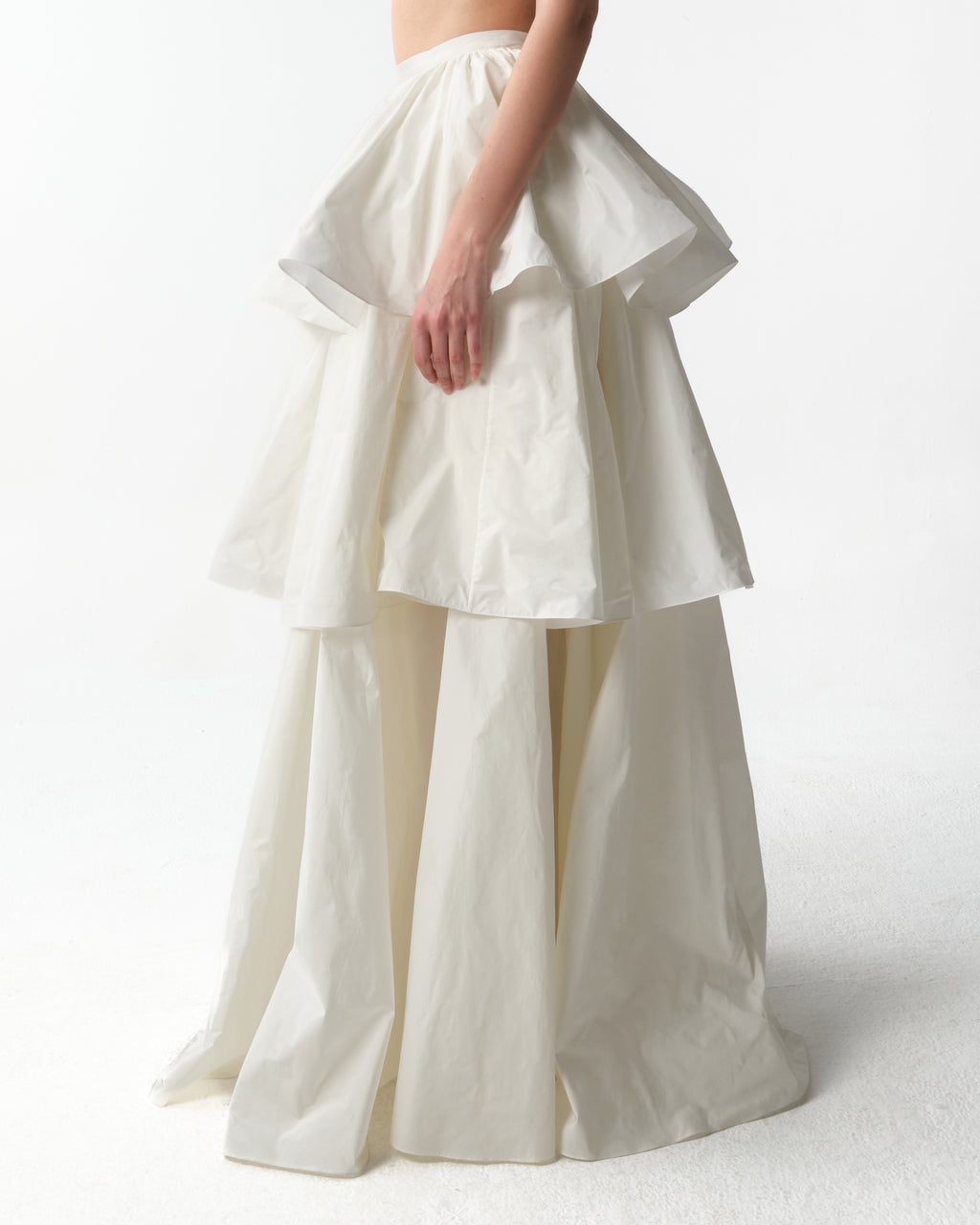 Tiered Taffeta Maxi Skirt