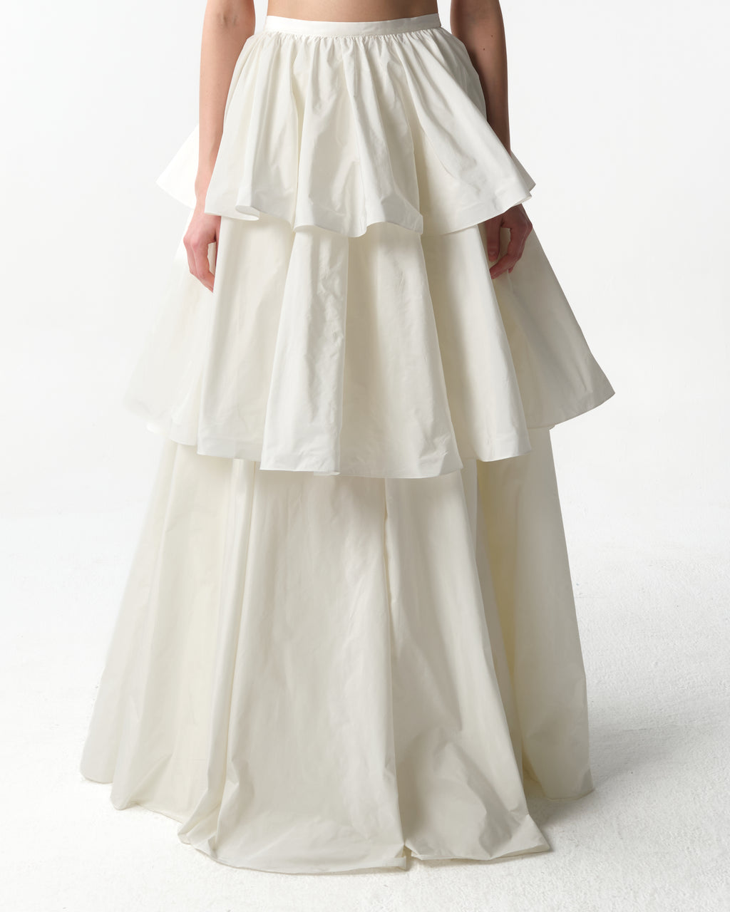 Tiered Taffeta Maxi Skirt