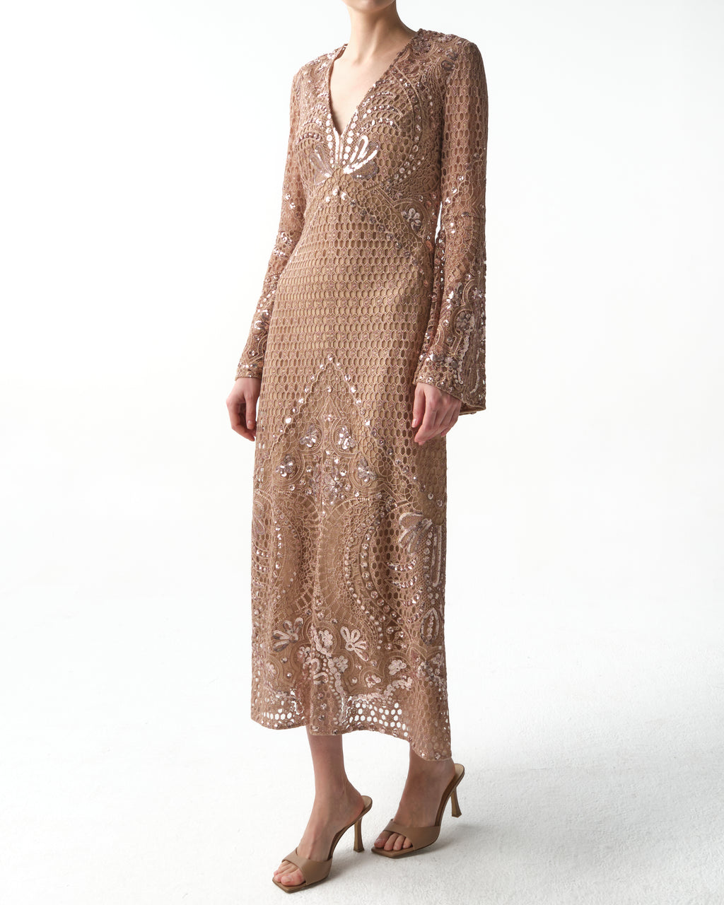 Sequined Mesh Midi Dress