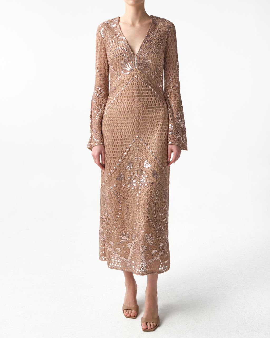Sequined Mesh Midi Dress