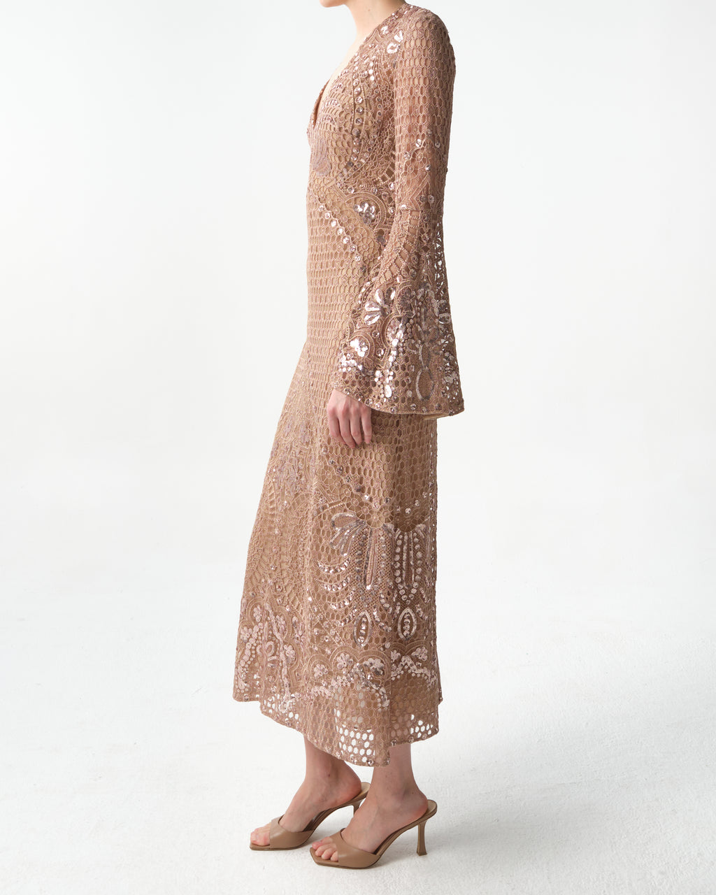 Sequined Mesh Midi Dress