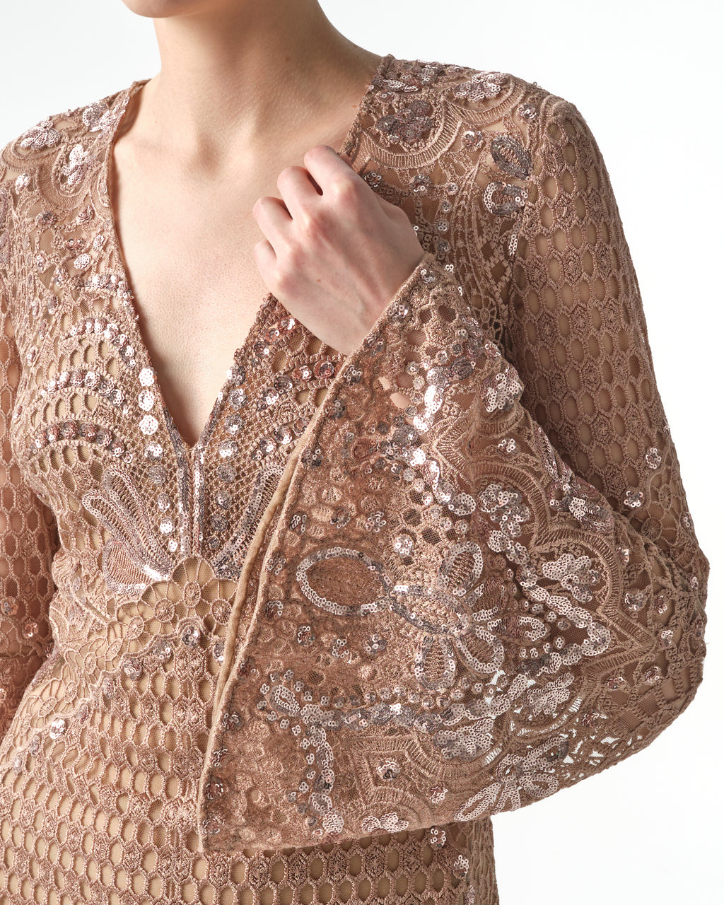 Sequined Mesh Midi Dress