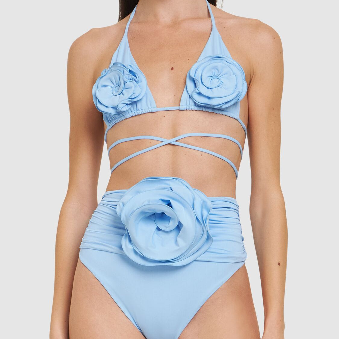 Triangle Bikini Top with Applied Roses