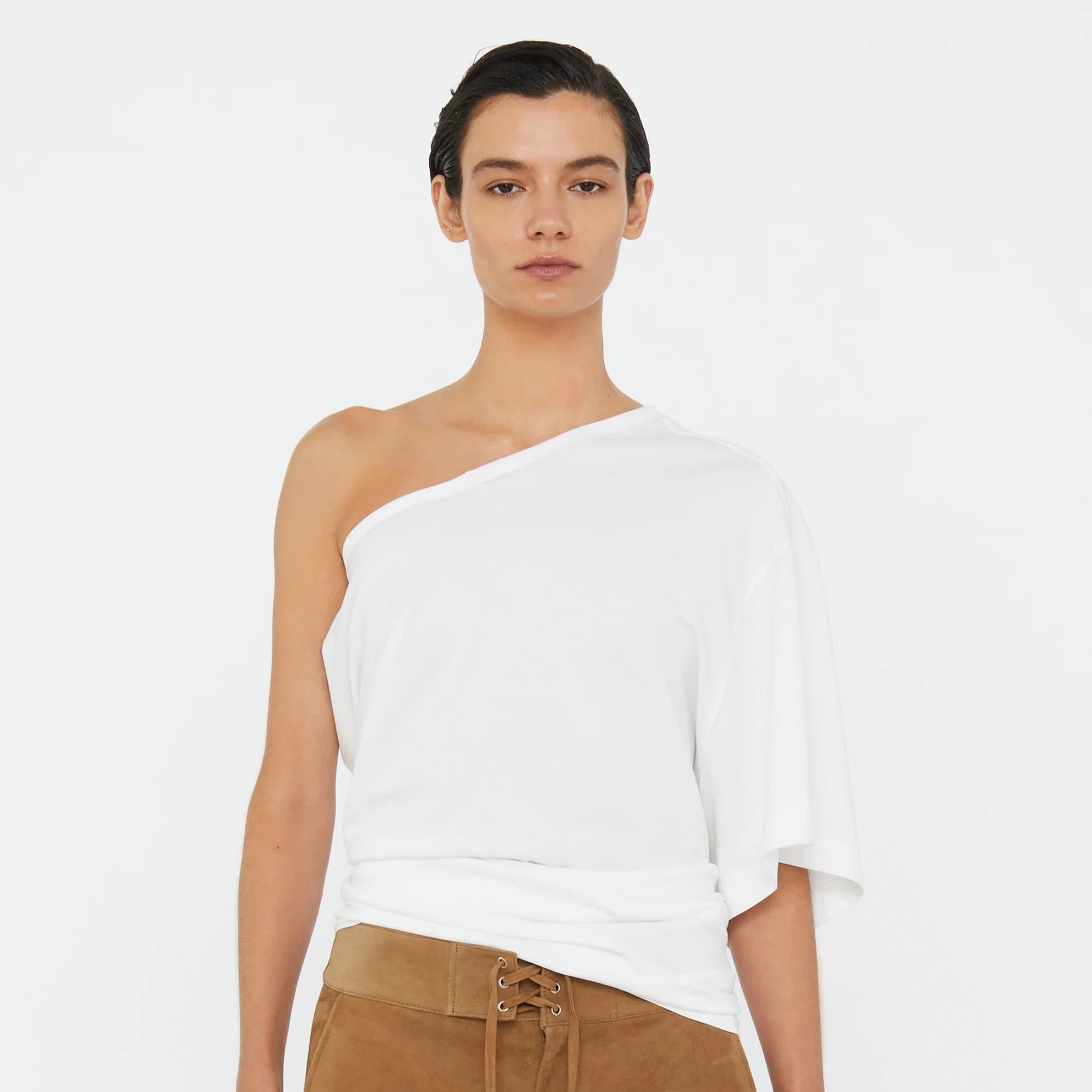 White One-Shoulder Draped T-Shirt