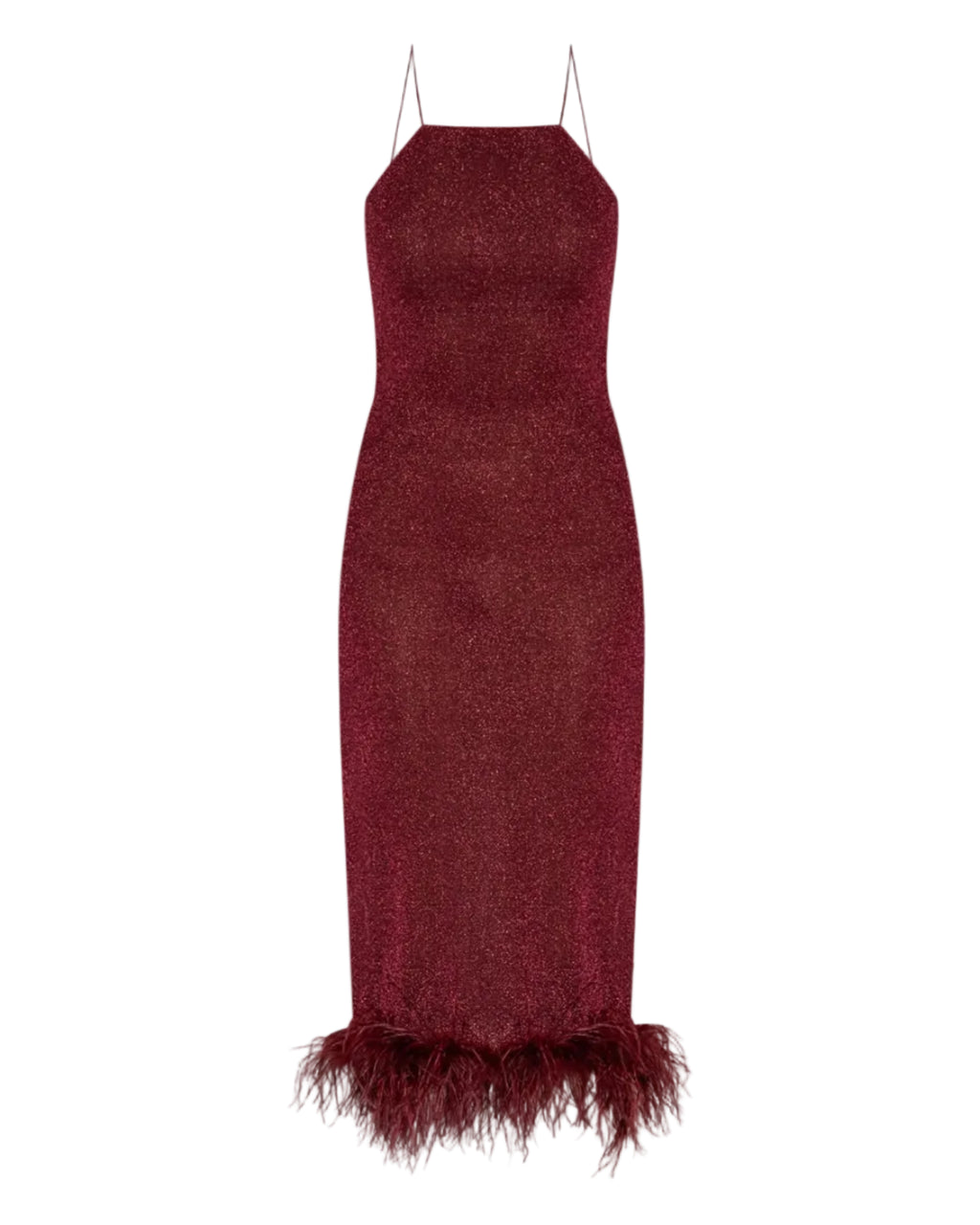 Feather-Trimmed Sparkle Midi Dress