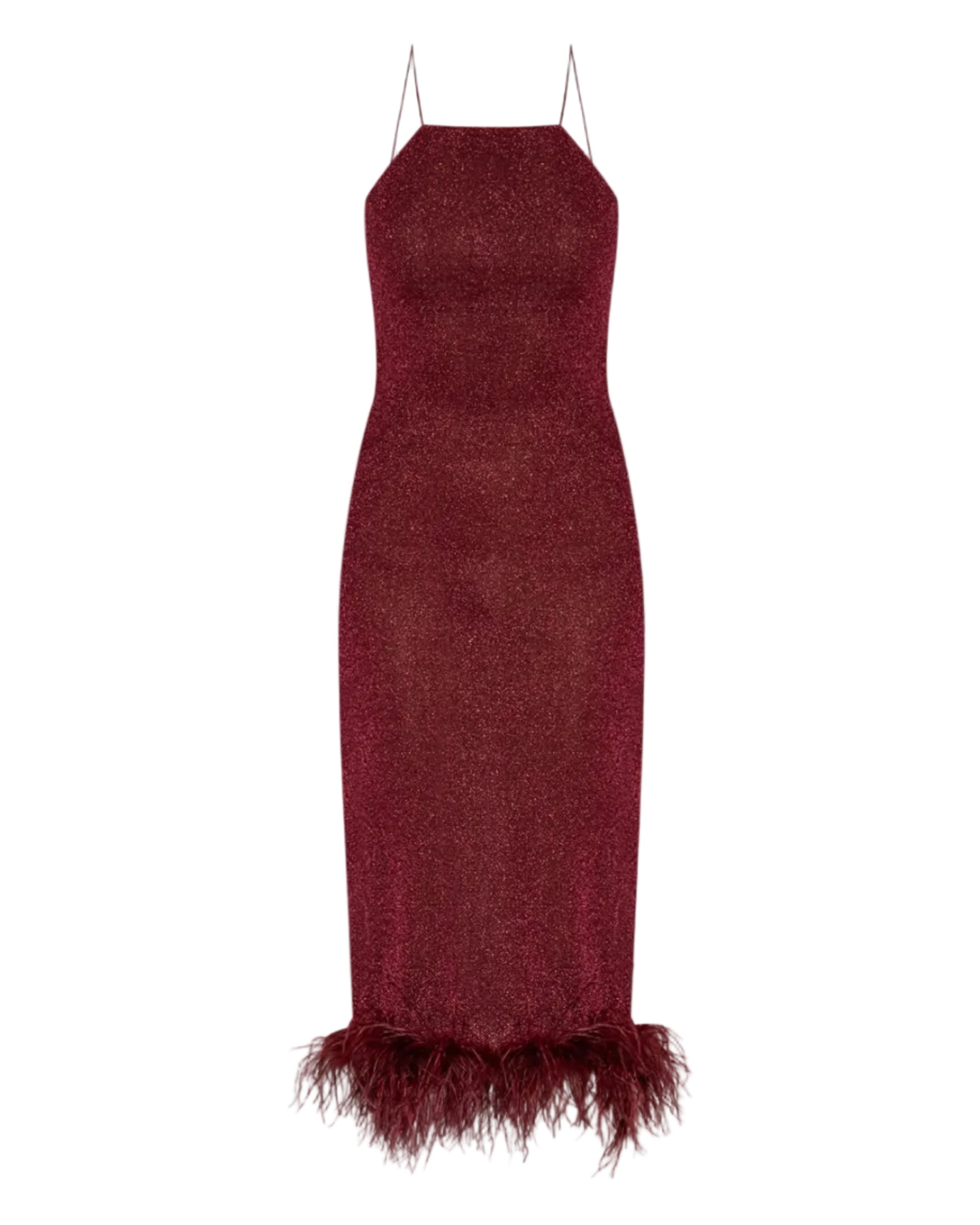 Feather-Trimmed Sparkle Midi Dress