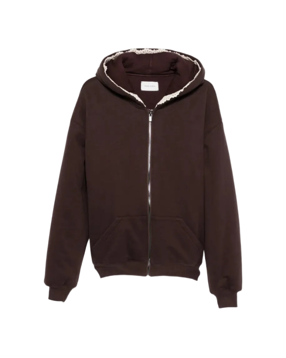 Lace-Detail Zip-Up Hoodie