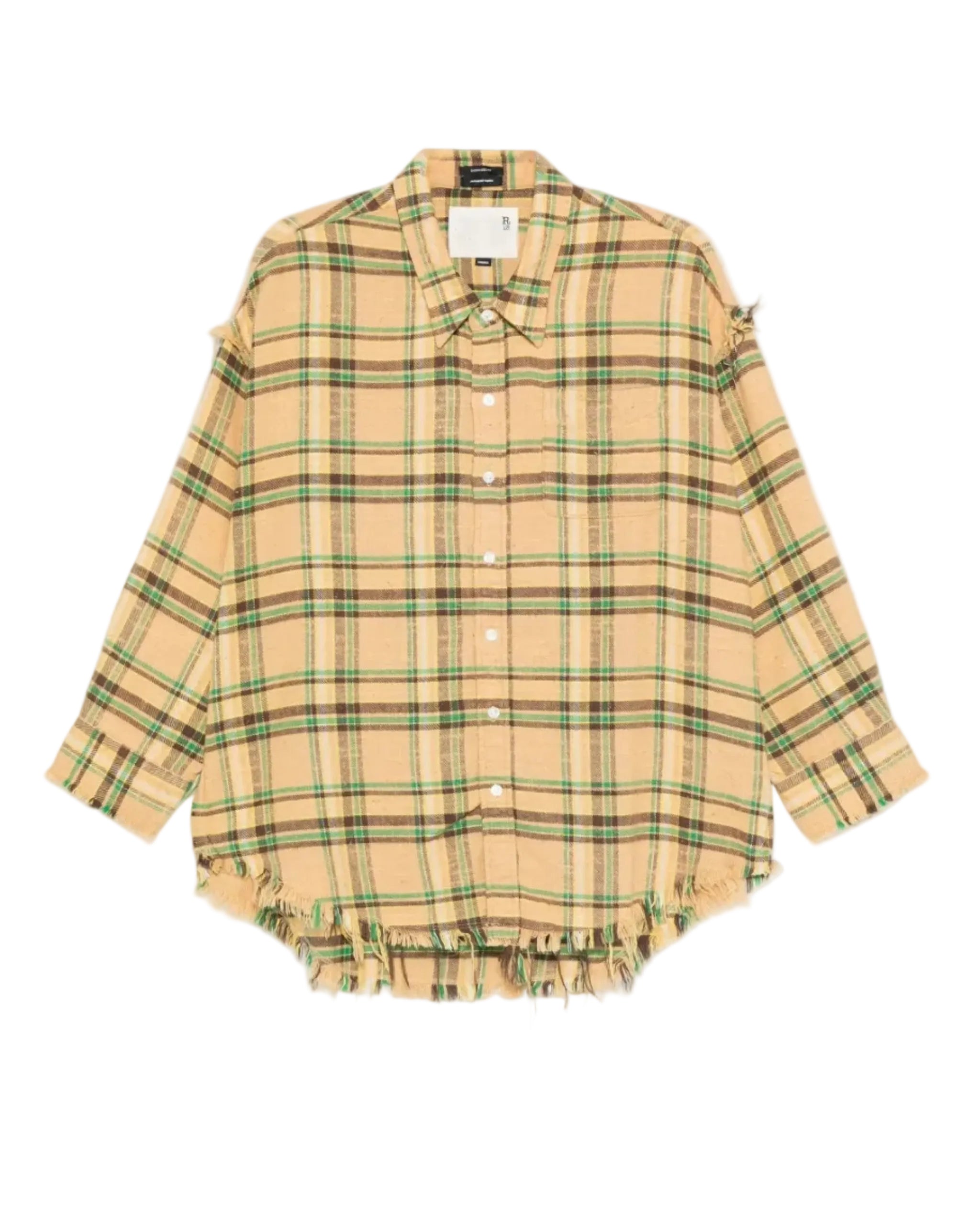 Shredded Seam Plaid Cotton Shirt