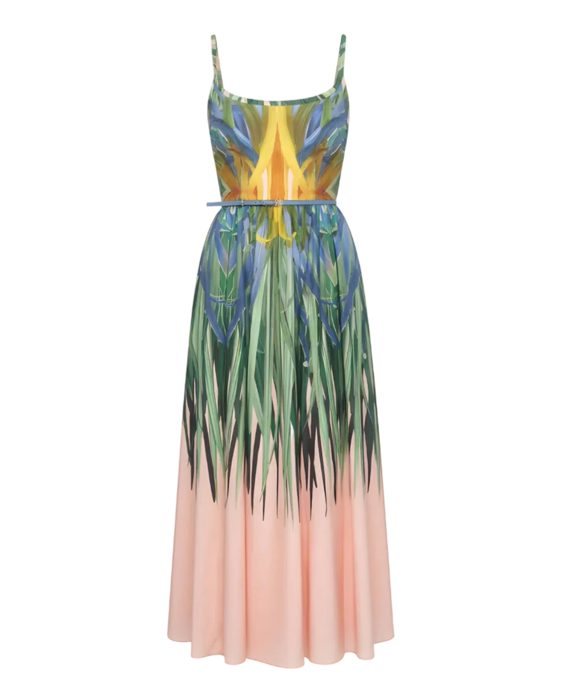 Printed Low-Back Midi Dress