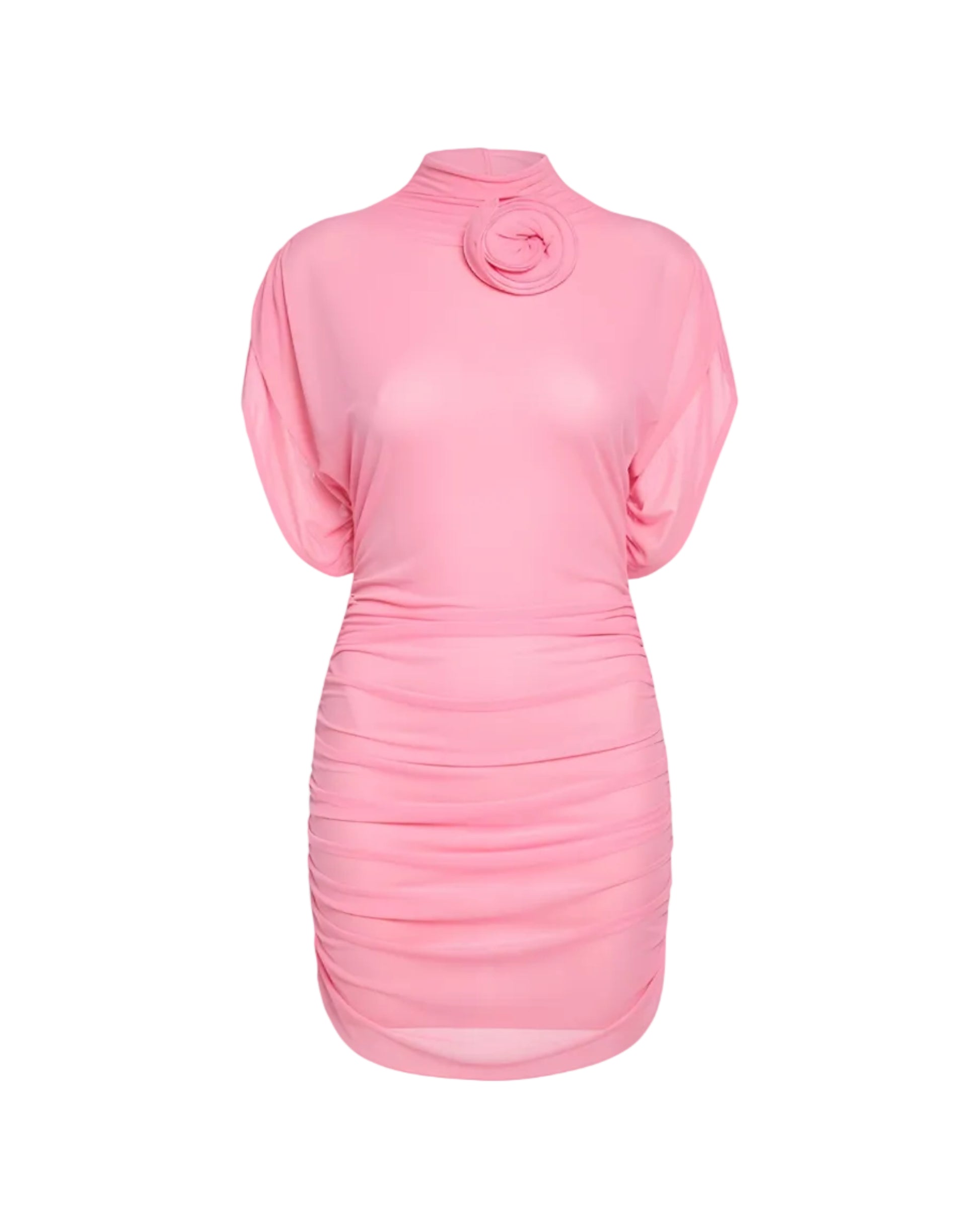 Floral-Appliquéd Ruched Jersey Mini Dress