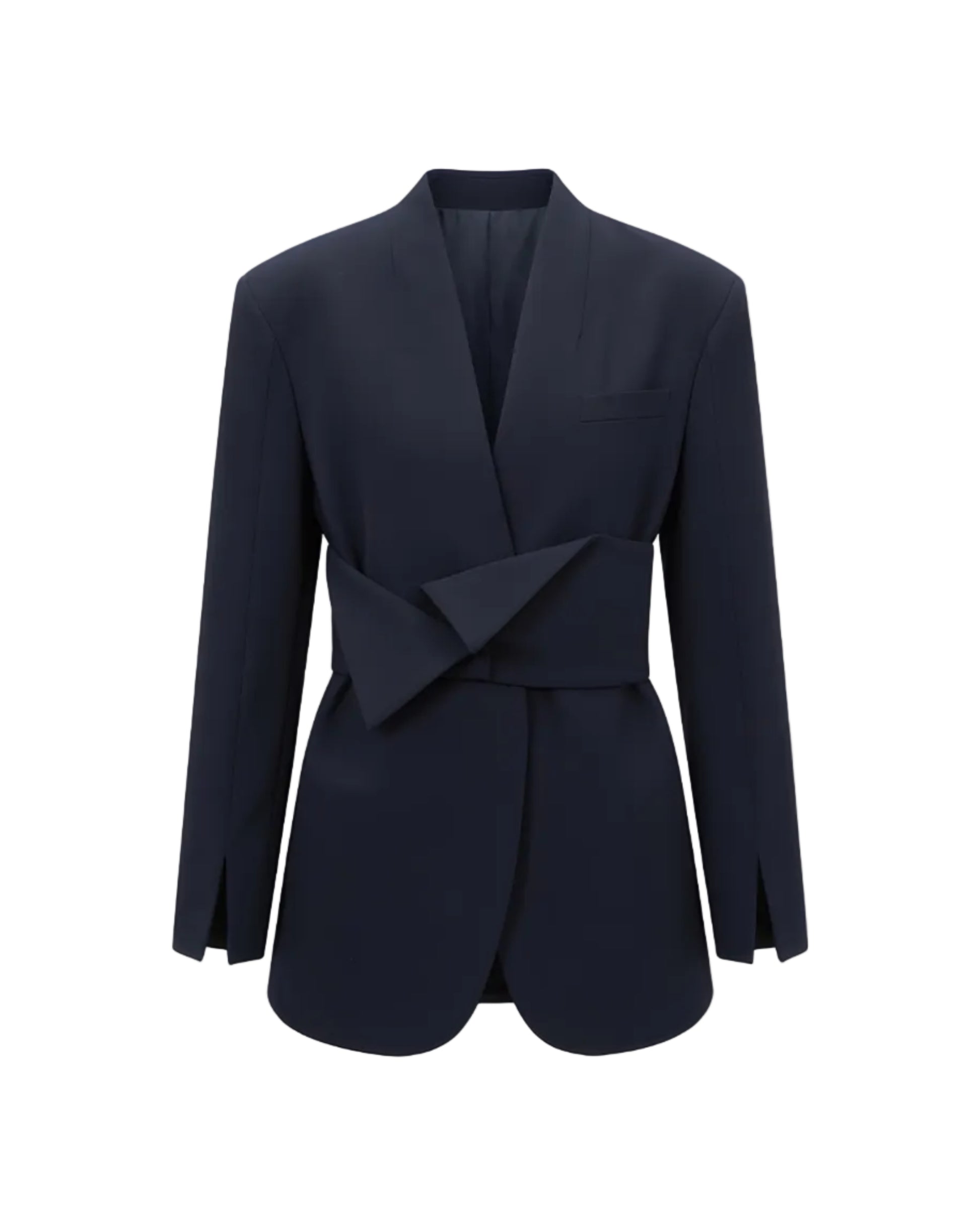 Belted Wool-Blend Blazer