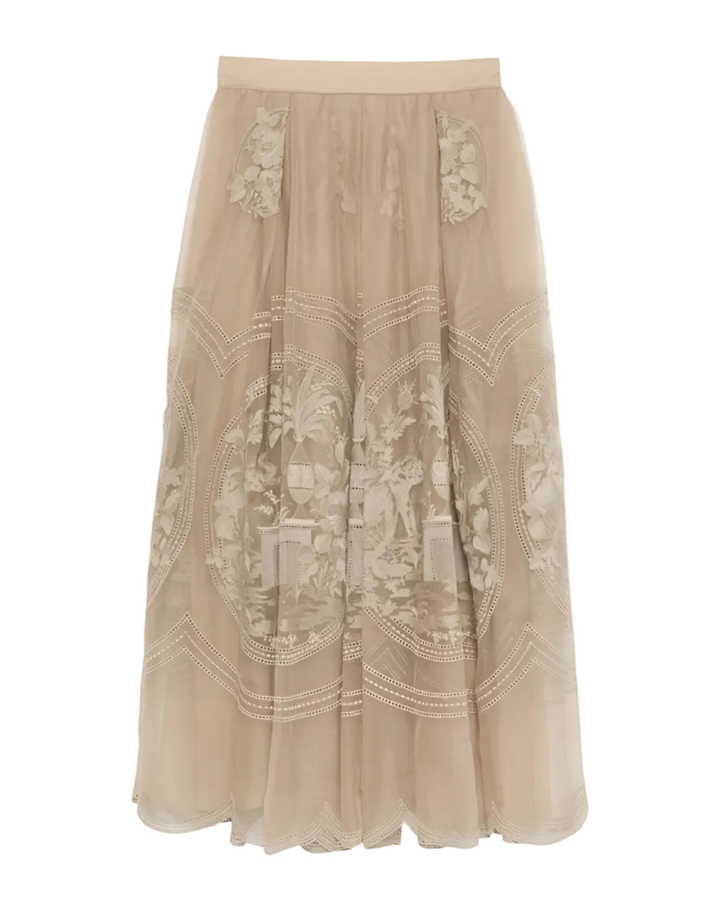 Embroidered Organza Midi Skirt