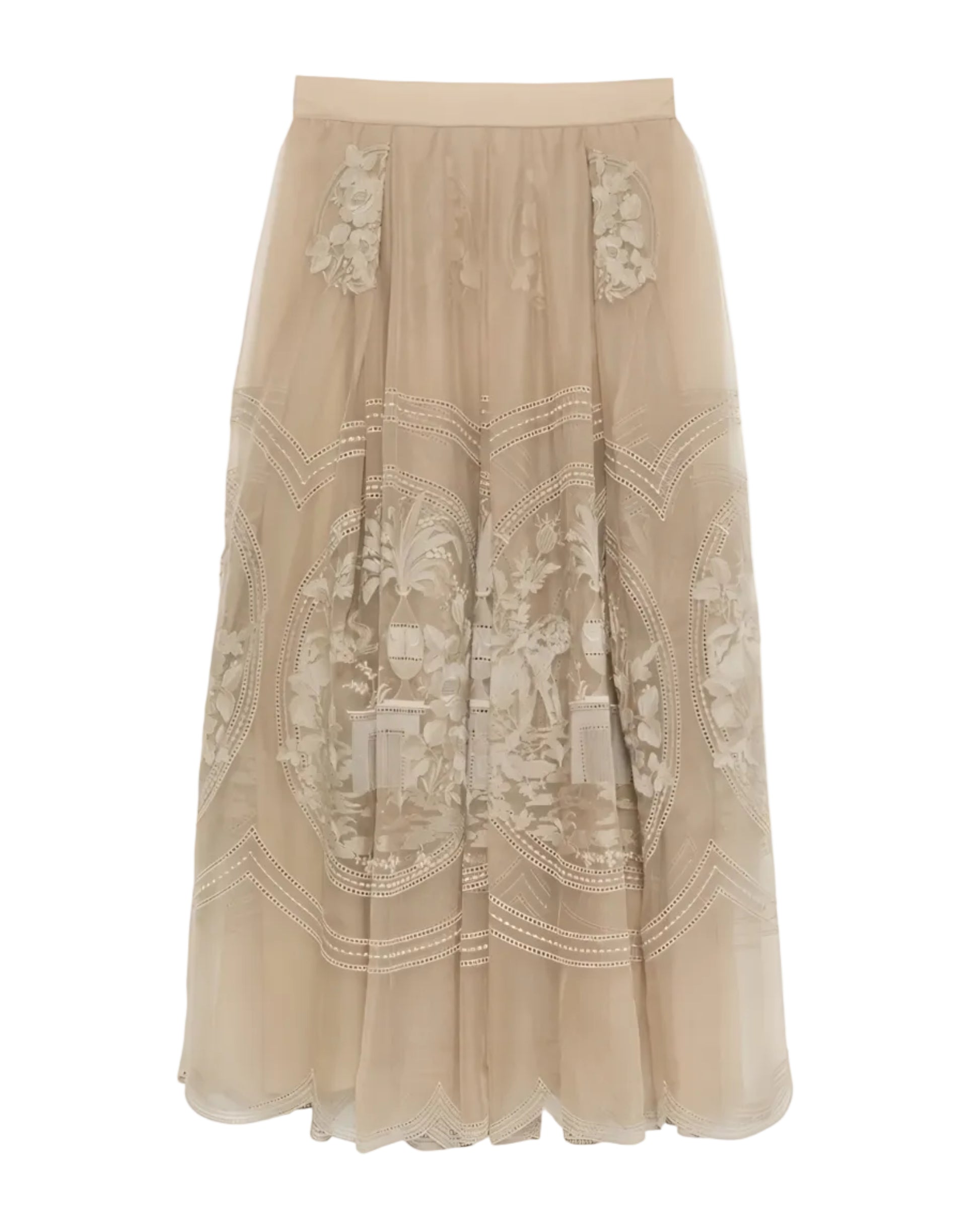 Embroidered Organza Midi Skirt