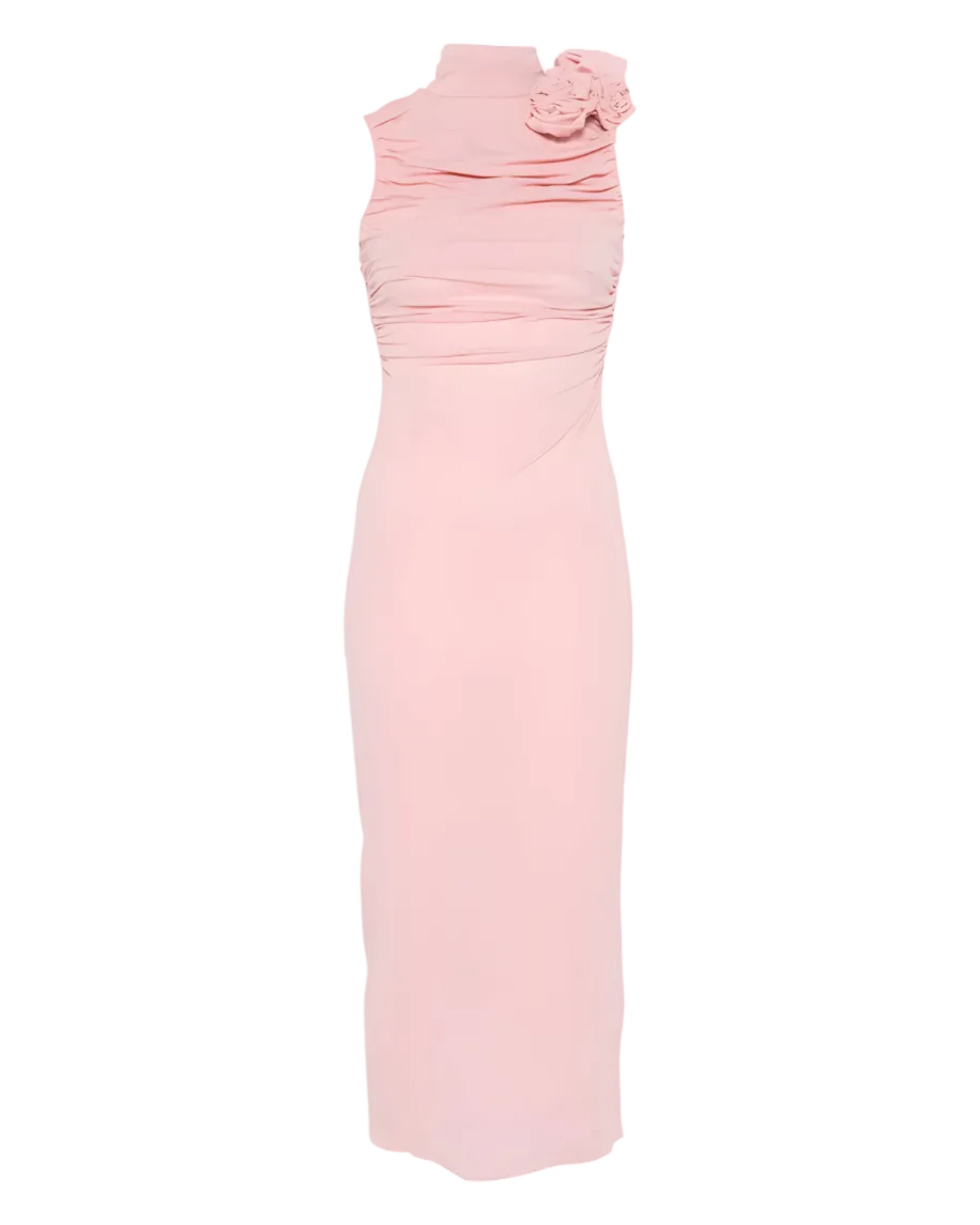 Ruched Mock-Neck Midi Dress