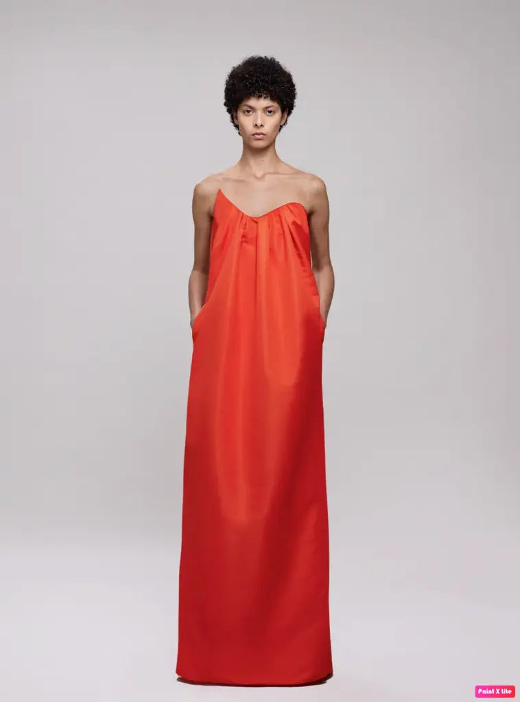 DRAPED BUSTIER GOWN WITH SCULPTED neckline