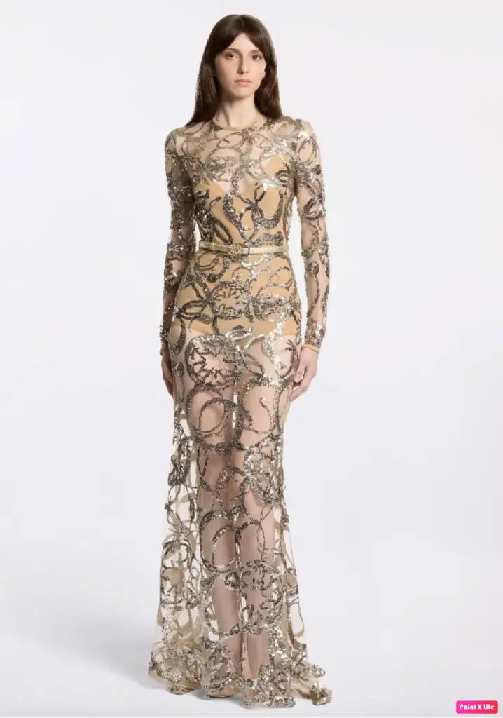 Elie Saab tulle embroidered long dress