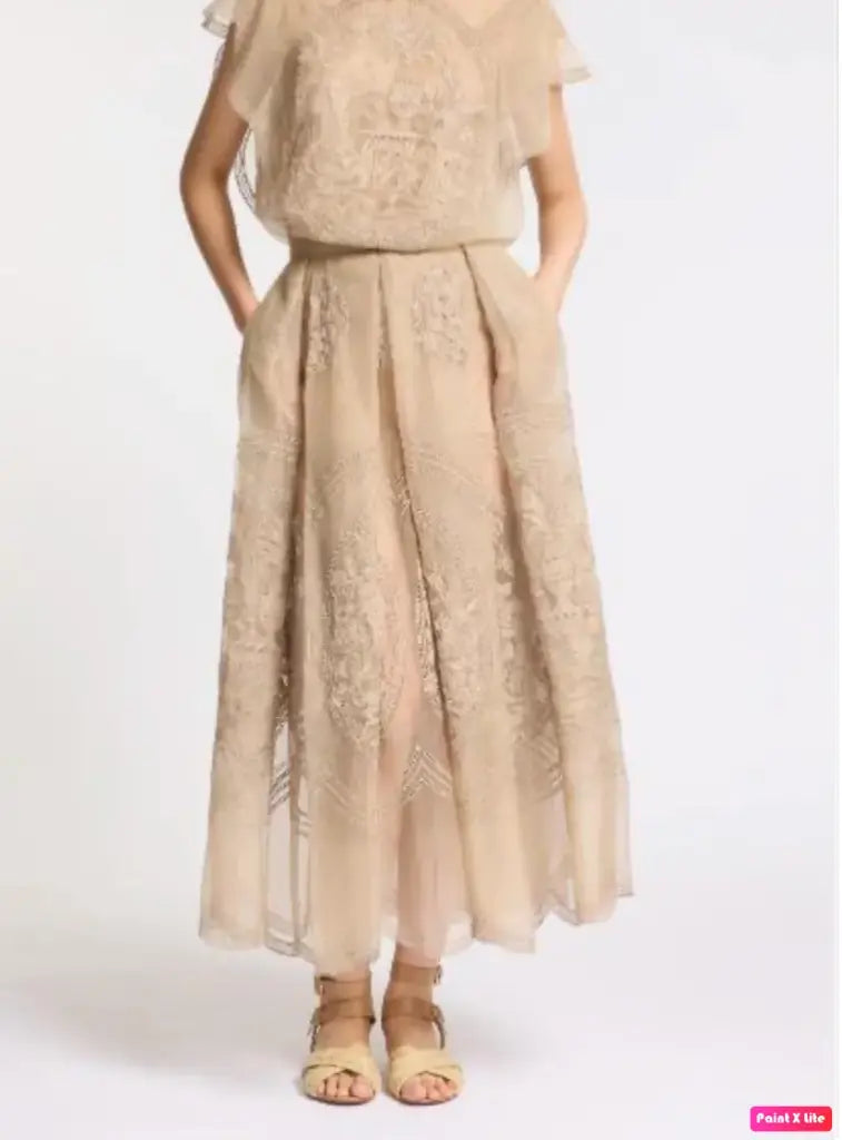 Organza Embroidered Midi Skirt