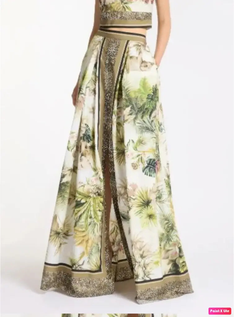 Elie Saab Printed Cotton Long Skirt