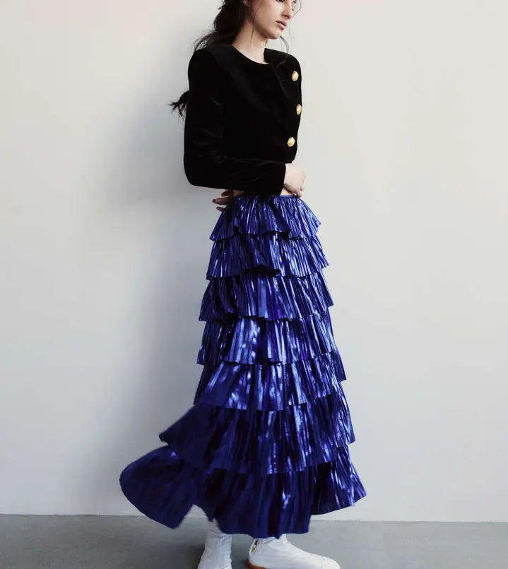 Long skirt crinkled fabric with flounces