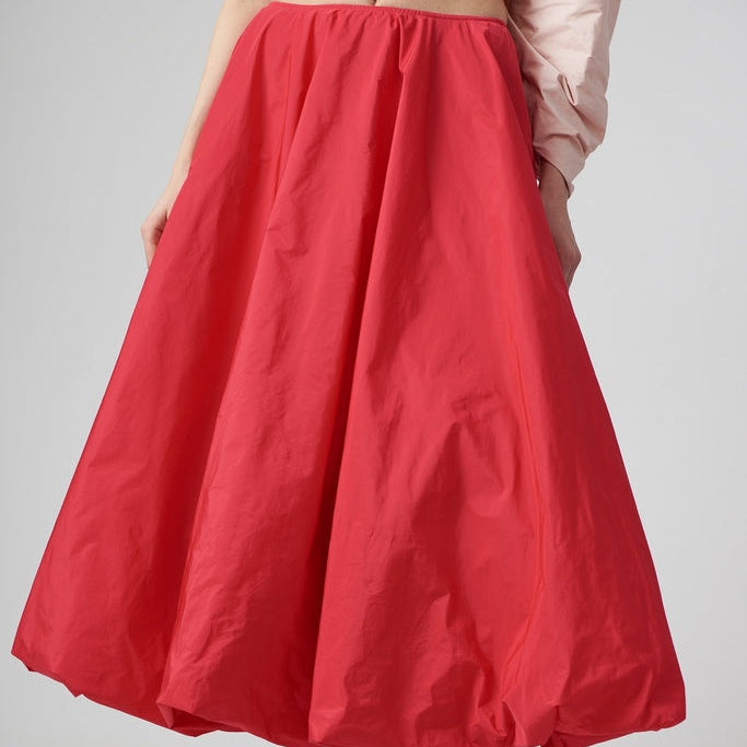Red Taffeta Bubble Mini Skirt