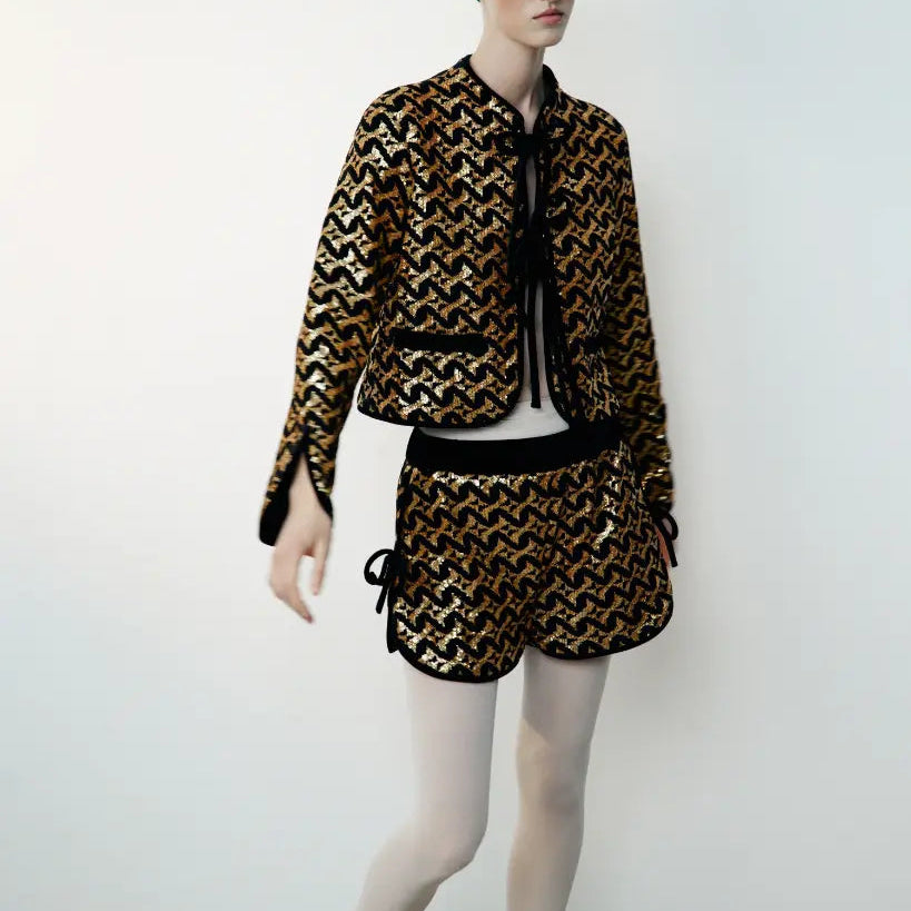 Sequin Zig-Zag Jacket with Velvet Ties