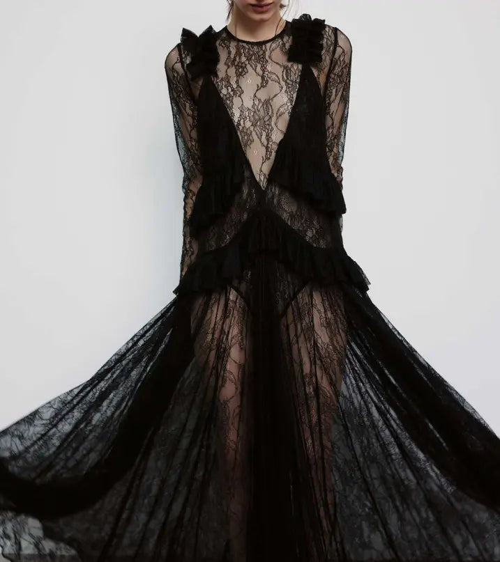 dress maxi lace with frill
