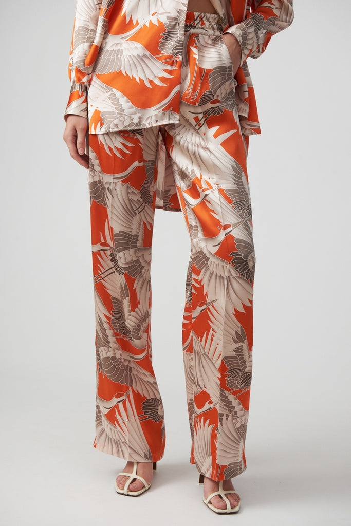 Kiton pants beige-coral print silk