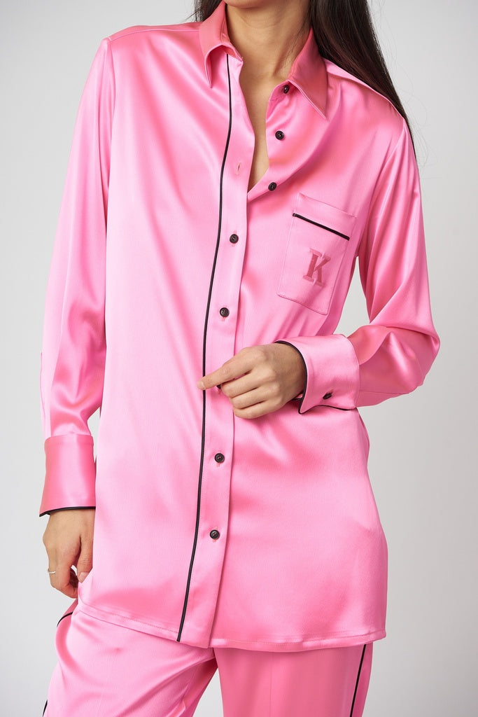 silk blouse fuchsia with black details