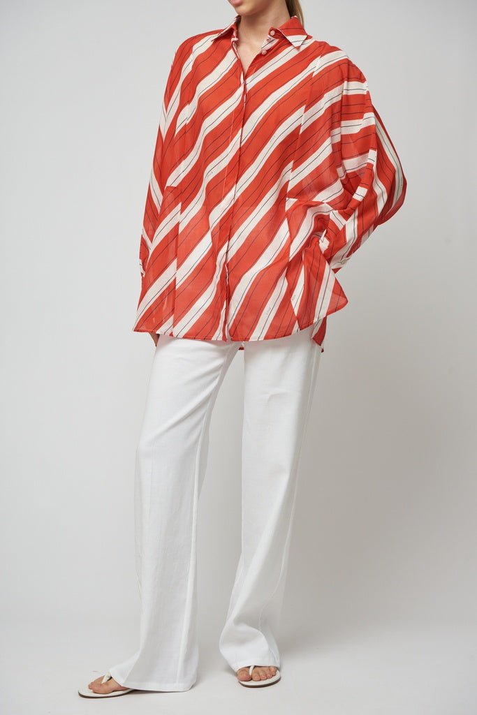shirt red with white and black stripes