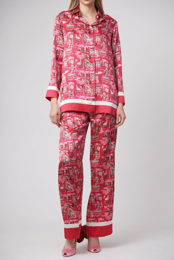 Kiton pants fuchsia silk