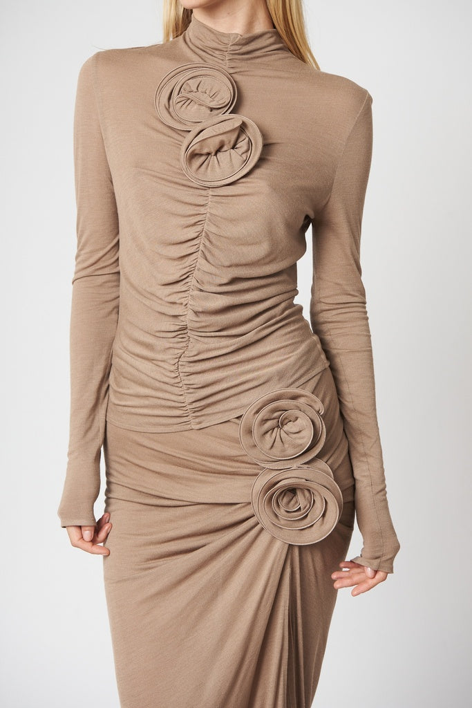 Magda Butrym beige blouse with 3d flowers