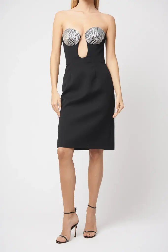 dress black mini with crystals on top