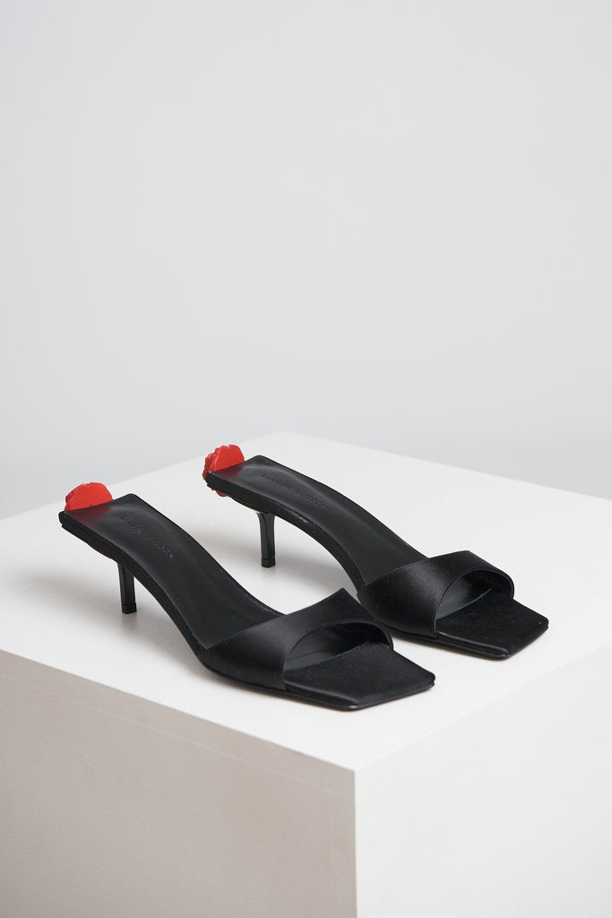 Mules balck with red rose