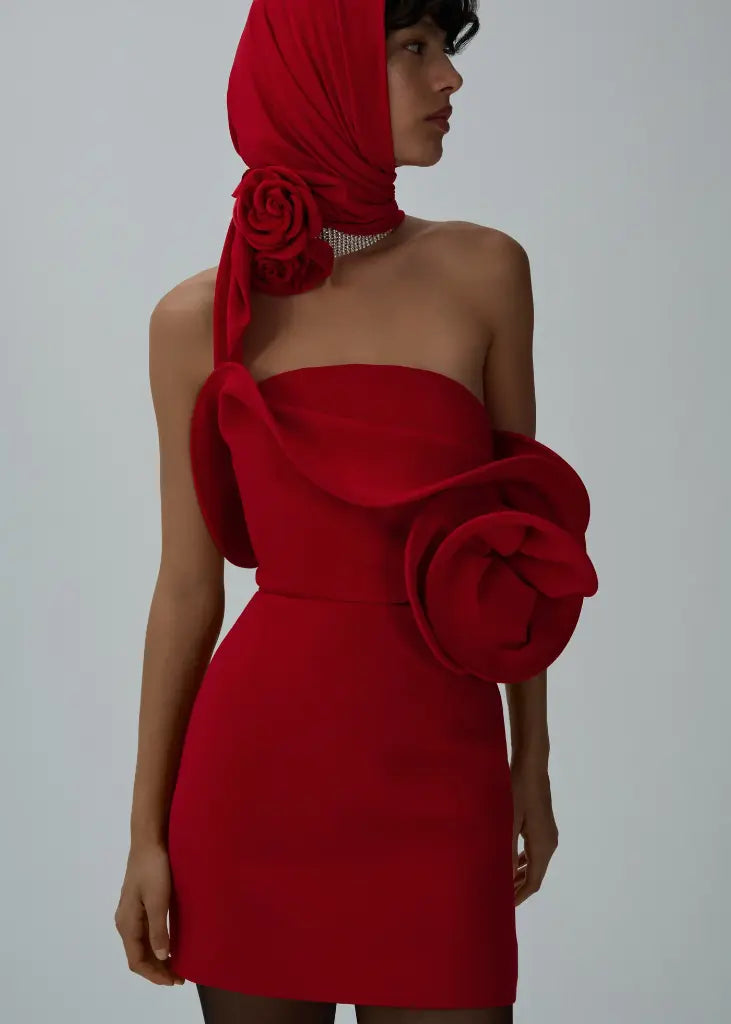 dress red with flower