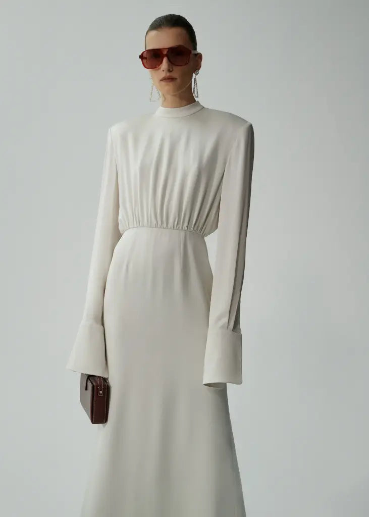 Long silk dress beige