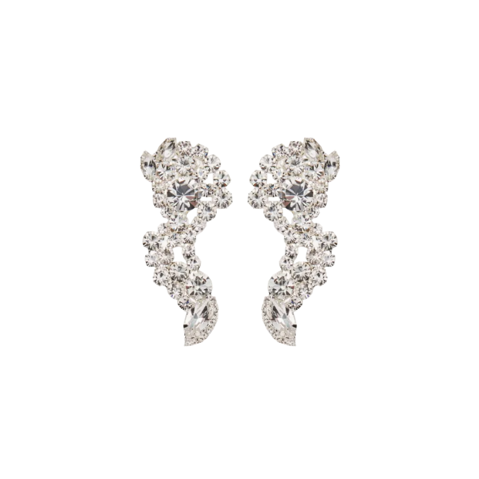 Silver Crystal-Embellished Drop Earrings