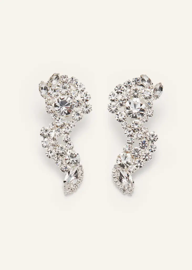 Silver Crystal-Embellished Drop Earrings