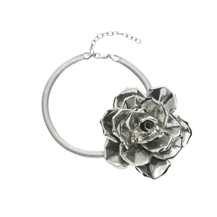 Silver-Plated Floral Choker Necklace